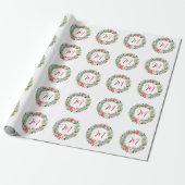 Waterverf Poinsettia Kerstmis WeesMonogram Cadeaupapier (Uitgerold)