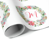 Waterverf Poinsettia Kerstmis WeesMonogram Cadeaupapier (Rol Hoek)
