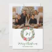 Waterverf Poinsettia Kerstmis WeesMonogram Feestdagenkaart (Voorkant)