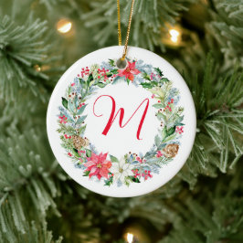 Waterverf Poinsettia Kerstmis WeesMonogram Keramisch Ornament