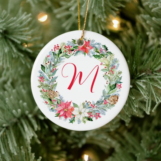 Waterverf Poinsettia Kerstmis WeesMonogram Keramisch Ornament (Boom)