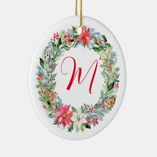 Waterverf Poinsettia Kerstmis WeesMonogram Keramisch Ornament (Rechts)