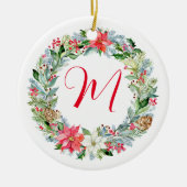 Waterverf Poinsettia Kerstmis WeesMonogram Keramisch Ornament (Voorkant)