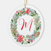 Waterverf Poinsettia Kerstmis WeesMonogram Keramisch Ornament (Links)