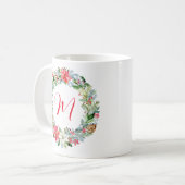 Waterverf Poinsettia Kerstmis WeesMonogram Koffiemok (Voorkant links)