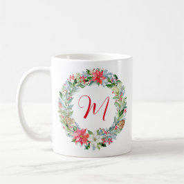 Waterverf Poinsettia Kerstmis WeesMonogram Koffiemok