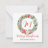 Waterverf Poinsettia Kerstmis WeesMonogram Notitiekaartje (Voorkant)