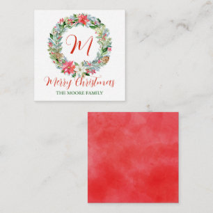 Waterverf Poinsettia Kerstmis WeesMonogram Notitiekaartje