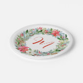 Waterverf Poinsettia Kerstmis WeesMonogram Papieren Bordje (Gekanteld)