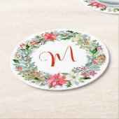 Waterverf Poinsettia Kerstmis WeesMonogram Ronde Kartonnen Onderzetter (Gebogen)