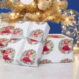 Waterverf Poinsettia Kerstmis Wreatfoto Cadeaupapier