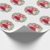 Waterverf Poinsettia Kerstmis Wreatfoto Cadeaupapier (Hoek)