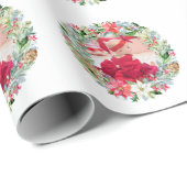 Waterverf Poinsettia Kerstmis Wreatfoto Cadeaupapier (Rol Hoek)