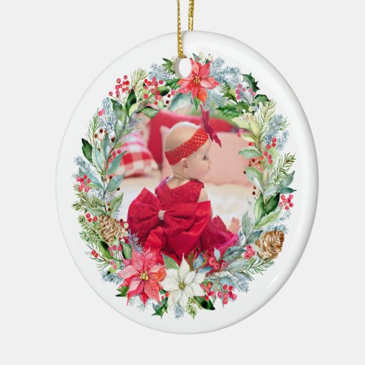 Waterverf Poinsettia Kerstmis Wreatfoto Keramisch Ornament (Links)