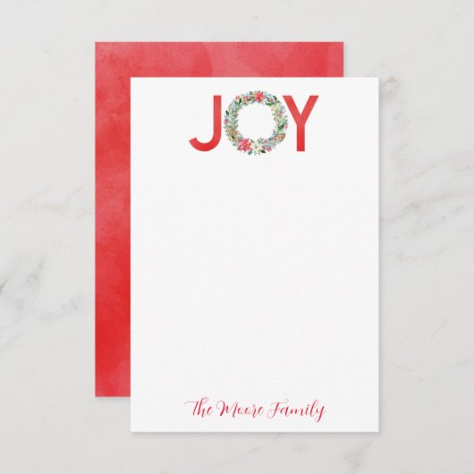 Waterverf Poinsettia Kerstmis Wreath Joy Bedankkaart (Voorkant / Achterkant)