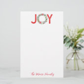 Waterverf Poinsettia Kerstmis Wreath Joy Briefpapier (Staand voorkant)