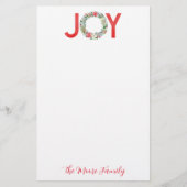 Waterverf Poinsettia Kerstmis Wreath Joy Briefpapier (Voorkant)