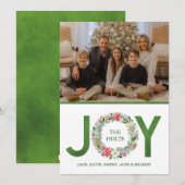 Waterverf Poinsettia Kerstmis Wreath Joy Feestdagenkaart (Voorkant / Achterkant)