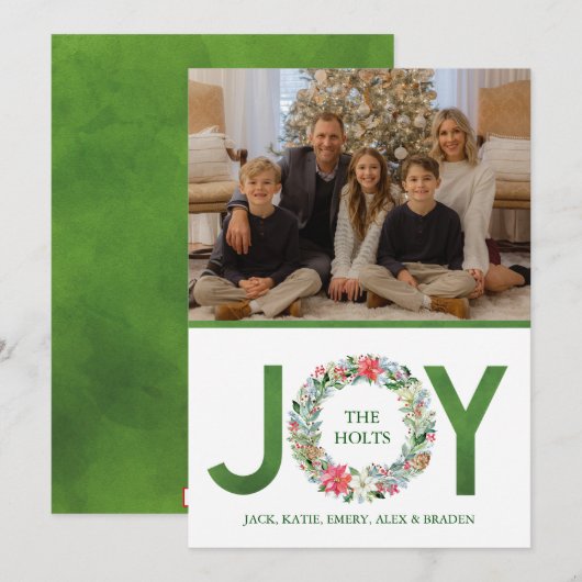 Waterverf Poinsettia Kerstmis Wreath Joy Feestdagenkaart (Voorkant / Achterkant)