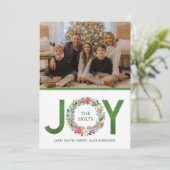 Waterverf Poinsettia Kerstmis Wreath Joy Feestdagenkaart (Staand voorkant)