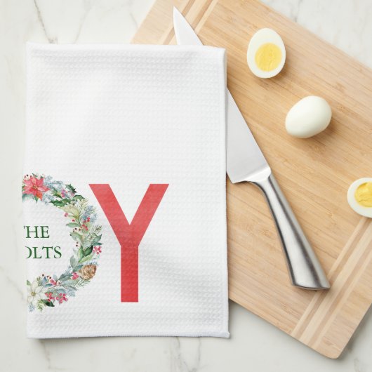 Waterverf Poinsettia Kerstmis Wreath Joy Theedoek (Quarter Fold)