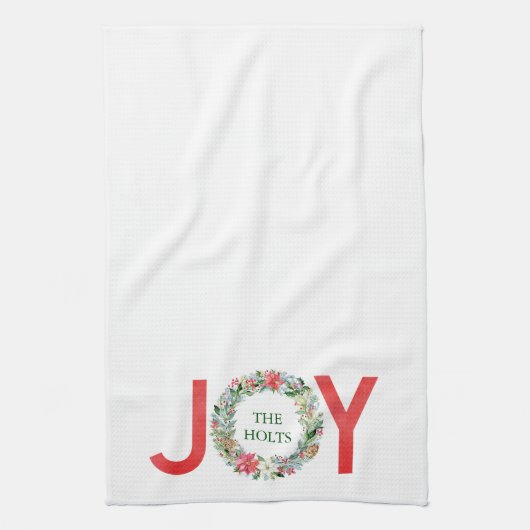 Waterverf Poinsettia Kerstmis Wreath Joy Theedoek (Verticaal)