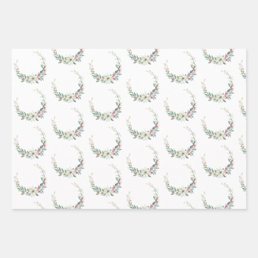 Waterverf Poinsettia Kerstmis Wreaths Inpakpapier Vel (Voorkant 3)