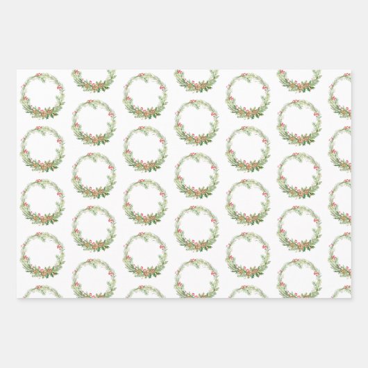 Waterverf Poinsettia Kerstmis Wreaths Inpakpapier Vel (Voorkant 2)