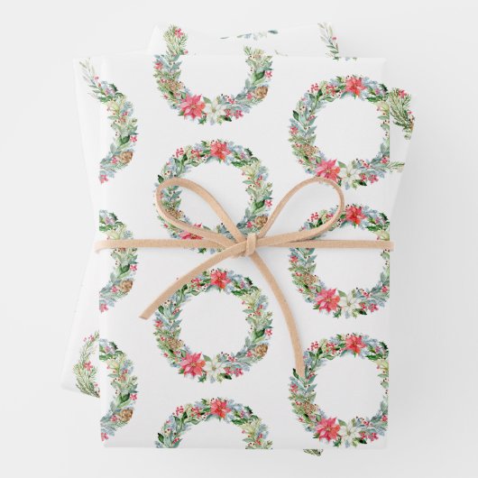 Waterverf Poinsettia Kerstmis Wreaths Inpakpapier Vel (In situ)