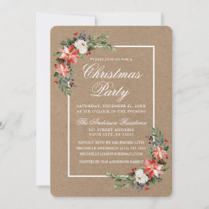 Waterverf Poinsettia kerstparty Kraft Kaart