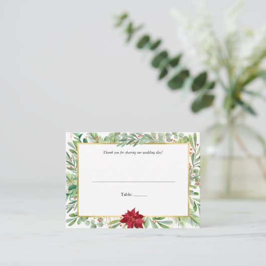Waterverf Poinsettia Kerstvakantie bruiloft Plaatskaartje (Staand voorkant)