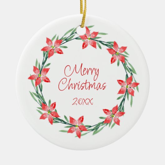 Waterverf Poinsettia laat Wreator Keramisch Ornament (Voorkant)