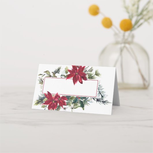Waterverf poinsettia lijst Kerst Plaatskaartje (Voorkant)