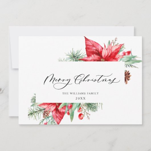Waterverf Poinsettia Mistletoe kerstgroet Feestdagenkaart (Voorkant)