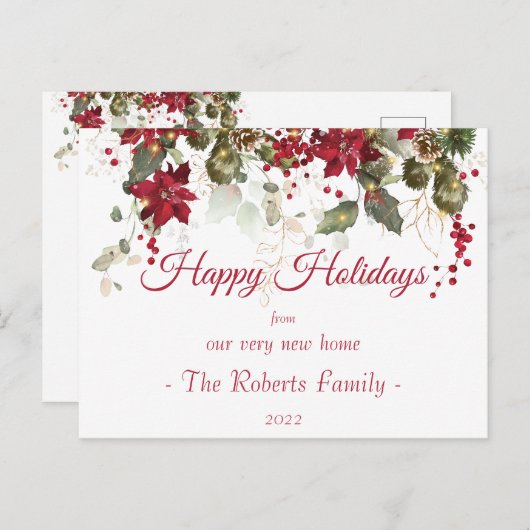 Waterverf Poinsettia New Home Kerstfeestdag Briefkaart (Voorkant / Achterkant)