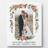 Waterverf Poinsettia Onze eerste kerstfoto Fotoplaat (Voorkant)