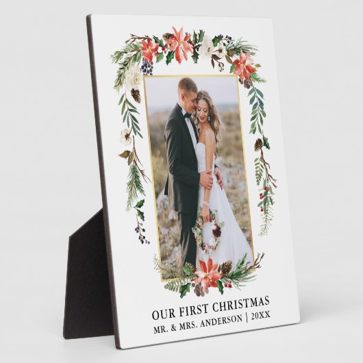 Waterverf Poinsettia Onze eerste kerstfoto Fotoplaat (Zijkant)