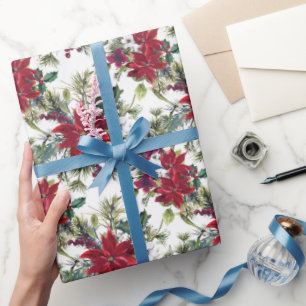 Waterverf Poinsettia Patroon Cadeaupapier