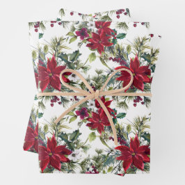 Waterverf Poinsettia Patroon Inpakpapier Vel