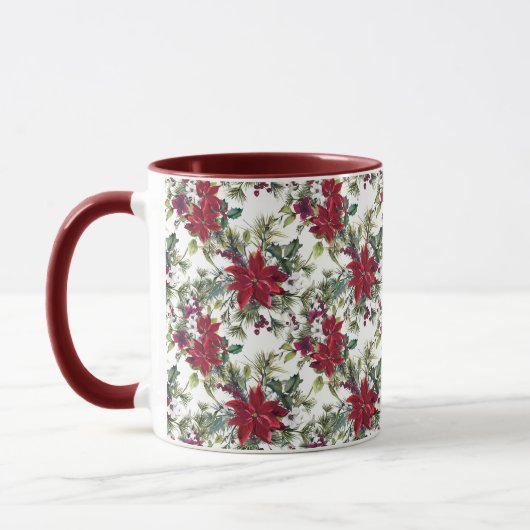 Waterverf Poinsettia Patroon Mok (Links)