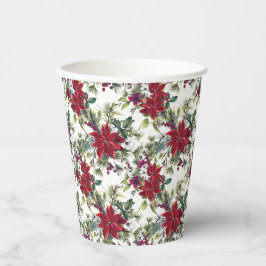 Waterverf Poinsettia Patroon Papieren Bekers