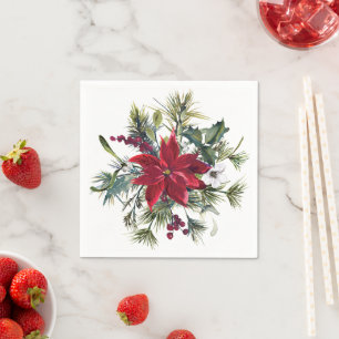 Waterverf Poinsettia Patroon Servet