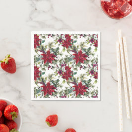 Waterverf Poinsettia Patroon Servet