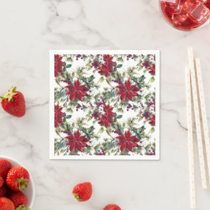 Waterverf Poinsettia Patroon Servet