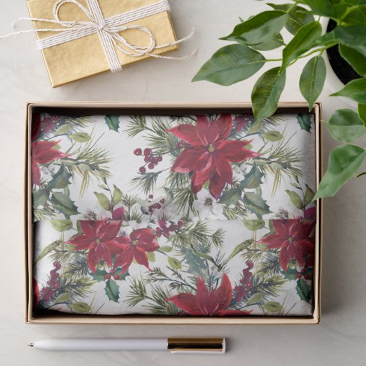 Waterverf Poinsettia Patroon  Tissuepapier (Geschenk)