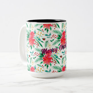 Waterverf poinsettia patroon tweekleurige koffiemok