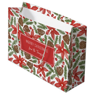 Waterverf Poinsettia & Pijnboom Prettig Kerstmis V Groot Cadeauzakje