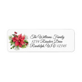 Waterverf Poinsettia, Pine en Red Berries Etiket (Voorkant)
