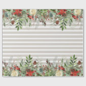 Waterverf Poinsettia Pine Waterval Gestreept Cadeaupapier (Vlak)