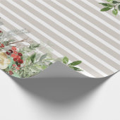 Waterverf Poinsettia Pine Waterval Gestreept Cadeaupapier (Hoek)